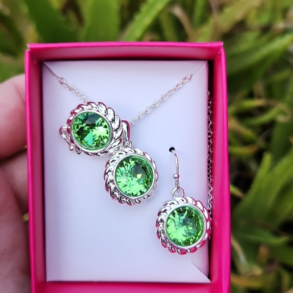 NEW! AUGUST  - Birthstone Necklace & Earring  Set -  August  green